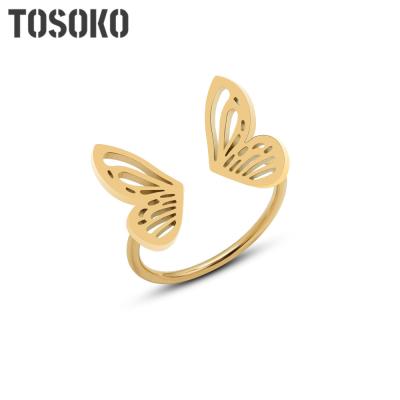 China Elegant And Beautiful Fashion Jewelry Butterfly Ring 18K Stainless Steel Hollow Gold Color Ring For Women BSA221 for sale