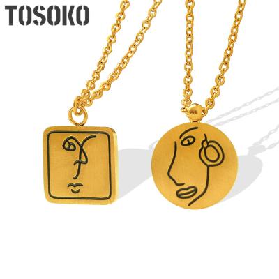 China FASHIONABLE Round Square Square Face Jewelry Stainless Steel Necklace Women Personality Clavicle Clavicle Chain BSP521 for sale