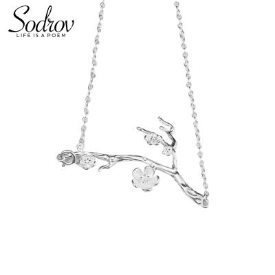 China Real Sterling Silver Sling Necklace Women's Tree and Flower Wedding Necklace 925 Silver Pendant Jewelry HN005 for sale