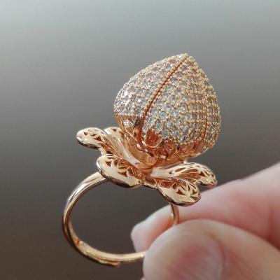 China Flower Brass Wedding Rings For Women Gold Plated Girl's Finger Ring for sale