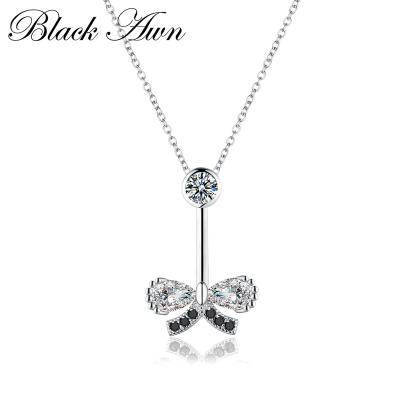 China [BLACK BARBAR] 100% Genuine 925 Sterling Silver Black and White Women Bijoux Femme P005 Fashionable Butterfly Necklace from Sterling Silver Fine Jewelry 0.5Ct for sale