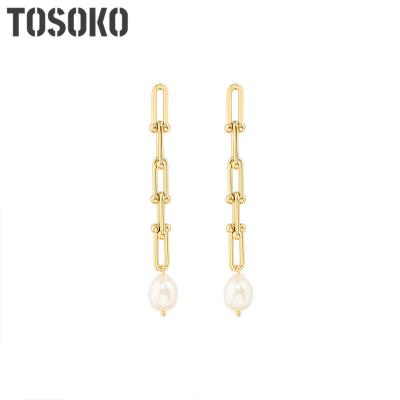 China Fashionable Freshwater Pearl Earrings Link Chain Jewelry Stainless Steel Tassel Female Earrings Autumn And Winter Earrings BSF346 for sale