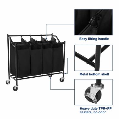 China Simplehouseware 4-Bag Heavy Duty Rolling Laundry Sorter Cart, Chrome，laundry baskets，bag factory for sale