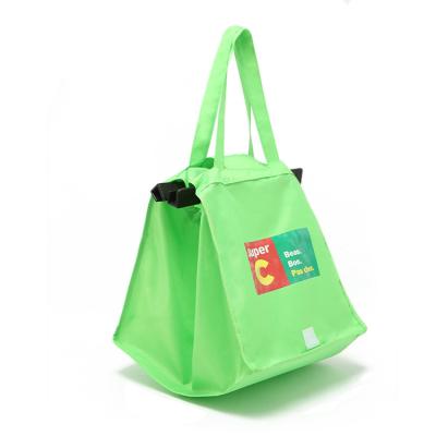 China Reusable Large Grocery Supermarket Grab Tote Shopping Cart Bag with Cart Clip grocery shopping nylon bags for sale