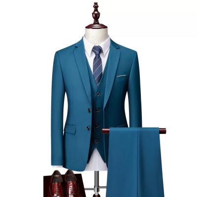 China Hot Selling Anti-wrinkle Men's Business Wedding 3 Piece Suit Set (Jacket+Vest+Pants) Blue Black Male Prom Suit for sale