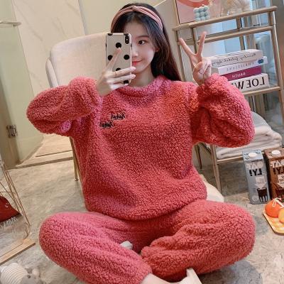 China Autumn And Winter Long Sleeves Plush Flannel Thermal Warm Plush Lamb Lovely Women's Simple Home Clothing Sets for sale