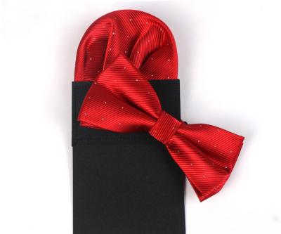 China Pure Color High Quality Black Bow Tie And Pocket Square Set For Party for sale