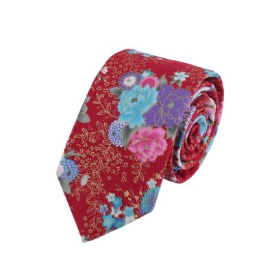 China Custom Cotton Jacquard Whole Sale Elegant Printed Red Floral Tie For Men for sale