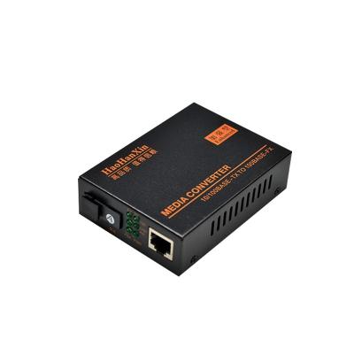 China FTTH Haohanxin 10/100m fiber optic media converter single mode fiber optic media converter htb 3100-A single mode 25km increased type for sale