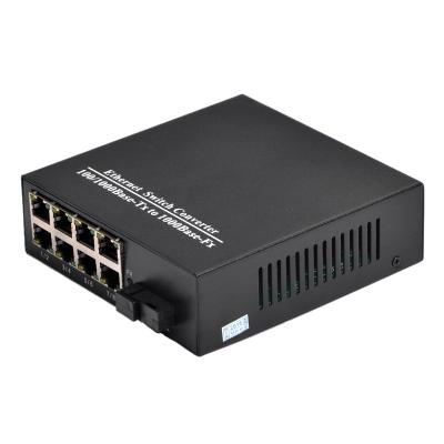 China FTTH Single Mode Gigabit 10/100/1000M Single Mode Fiber 8 Rj45 1SC Transceiver Fiber Optic Media Converter for sale