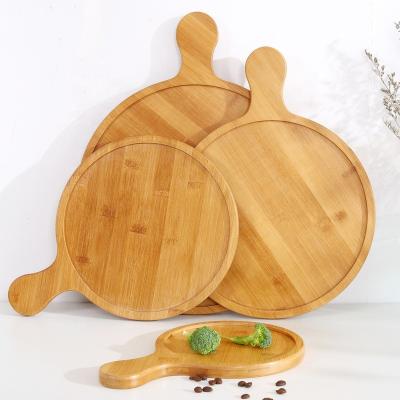 China Round Shape Modern Home Wooden Tray Kitchen Pizza Peel Bamboo Cutting Board With A Short Handle for sale