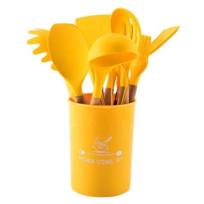 China Modern 12 Pieces in 1 Set Ktichen Silicone Utensils BBQ Cooking Tool Silicon Kitchen Utensil Wooden Set for sale