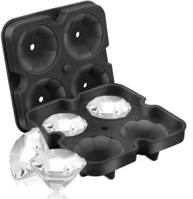 China Sustainable Diamond Ice Cube Molds Reusable Silicone 4-Ice Trays Maker With Lid For Cooling Whiskey Cocktails for sale