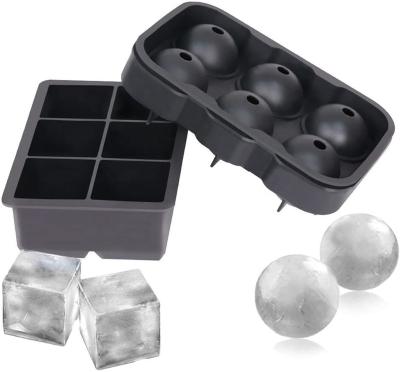 China Sustainable Reusable and BPA Free Ice Ball Maker Set of 2 Spheres with Lid and Large Square Molds Silicone Ice Cube Trays for sale