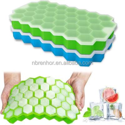 China Viable Free Standing Food Grade BPA Silicone 37 Cubes Ice Tray Cube Mold Creative Honeycomb Shape Ice Cube Tray for sale