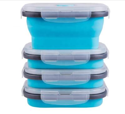 China Food Set 4 Microwave & Freezer & Dishwasher Safe Blue Small Stacking Silicone Collapsible Storage Containers For Food With Lid for sale