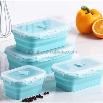 China 4pcs/set Sustainable Collapsible Round Silicone Lunch Boxes Microwave Silicone Food Storage Container for sale