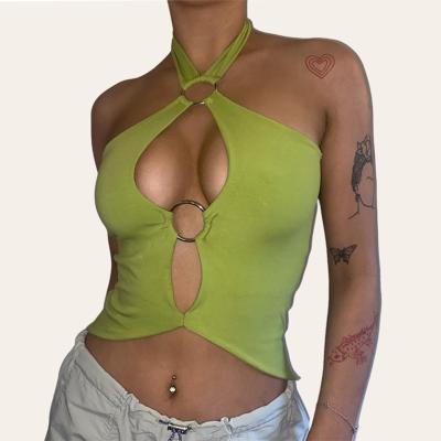 China Wholesale Summer QUICK DRY Neck Hanging Halterneck Backless Lace Up Bra Top Women's Hot Sexy Hollow Out Vest for sale