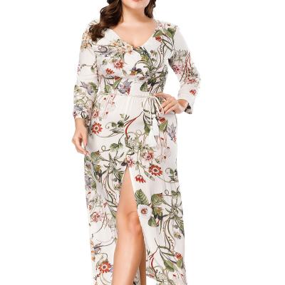 China Wholesale Viable Sexy Sheath Floral Long V Neckline Chiffon Plus Size Bohemian Oversized Elegant Dress for sale