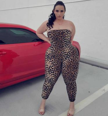 China New Arrival Casual Sleeveless QUICK DRY Leopard Print High Waist Rompers Plus Size Strapless Overalls For Women for sale