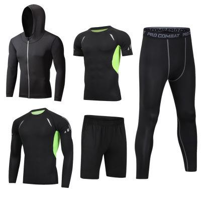 China Breathable Sports Gym Five-Piece Quick-Drying Clothes Running Sports Basketball Gym Fitness Sets Training Wear Tracksuits For Men Jogging for sale