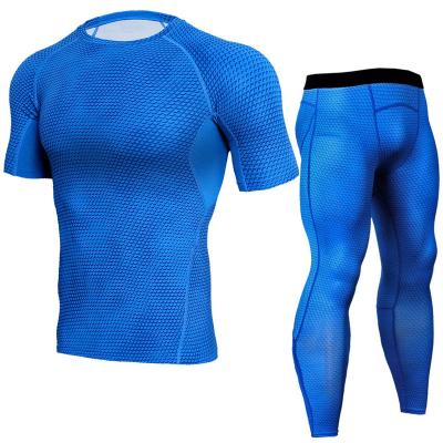 China Hot Selling Tights Men's Breathable Sports Running Fitness Quick-Drying T-shirt Short Sleeve Gym Fitness Sets for sale