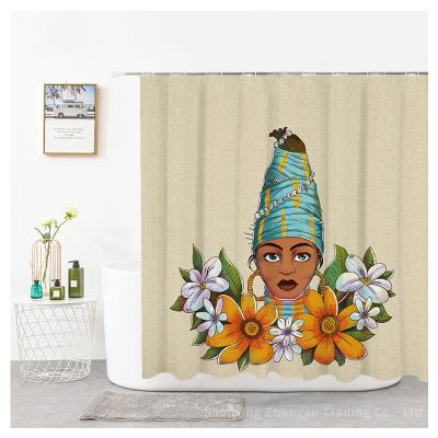 China Sustainable African American Shower Curtain Bath, Black Woman Girl Sunflower Design Lady Home Bathroom Decor Tub Set for sale