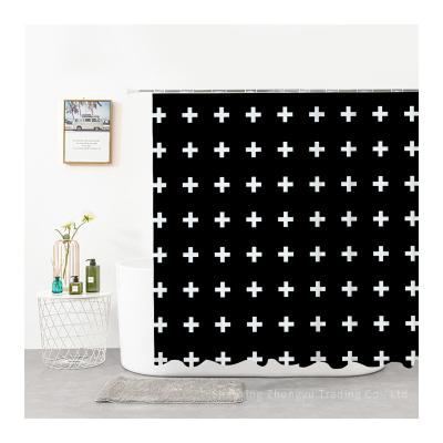 China Sustainable Modern Geometric Pattern Polyester Fabric 100% Waterproof Bath Curtain 72x72 With 12 Hooks for sale