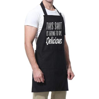 China Custom Printed Bone Grill BBQ Grill Birthday Valentines Day Gifts Kitchen Chef Apron Men Cleaning Polyester Black Cooking Apron Men Women for sale