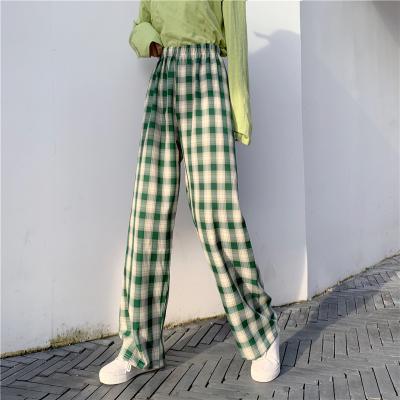 China Plaid Loose Straight Leg Womens High Waisted Casual Pants for sale