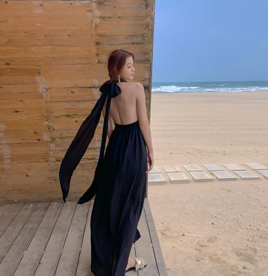 Китай Backless платье v пляжа связи 136cm черное шифоновое - разделение ремня Halter шеи продается