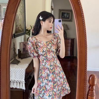 China Bloemen het Schilderen Druk een Koker Mini Dress Leisure Holiday Style van de Lijnrookwolk Te koop