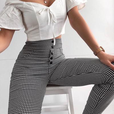 China Autumn Plaid High Waist Ladies Casual Pants for sale