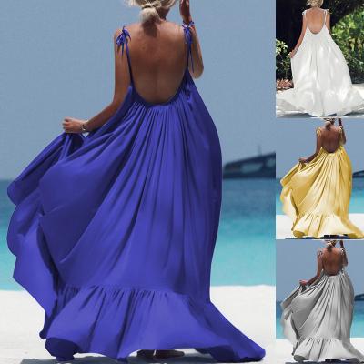 China Vestidos de la ropa de playa de las mujeres del color sólido el 155cm, playa casual muy escotada por detrás Maxi Dresses de la honda en venta