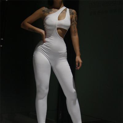 China Skinny Hollow Out Women Bodycon Jumpsuit , Casual White One Shoulder Jumpsuit for sale