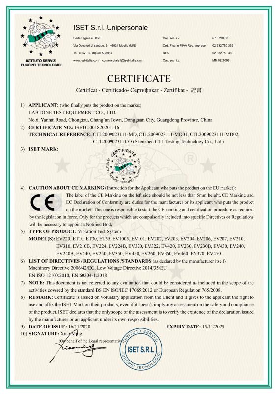 CE Certificate - Labtone Test Equipment Co., Ltd