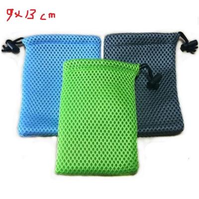 China Small Recyclable Custom Black Mesh Pouch Nylon Drawstring Bag Gift Storage Pouch For Earphone Power Bank Bags for sale