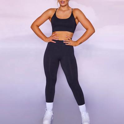 China Wholesale Breathable Sexy Workout Equipment Yoga Sets For Women 2 Piece High Waist Seamless Leggings With Backless Sports Bra Yoga Set for sale