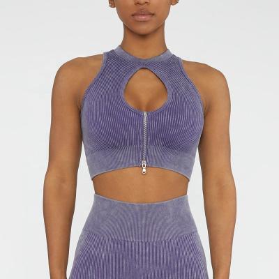 China Wholesale Breathable Sexy Zipper Sports Bra Shockproof Workout Gym Fitness Zipper Vest Sports Bra Crop Top for sale