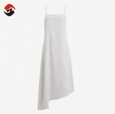 China New Fashion Viable Solid Elegant Double-straps Stain Logo Silk Slip Dress Custom Made for sale