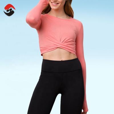 China Wholesale Breathable High Quality Fitness Two Piece Round Neck Yoga Set Long Sleeve Crop Top Clothing for sale