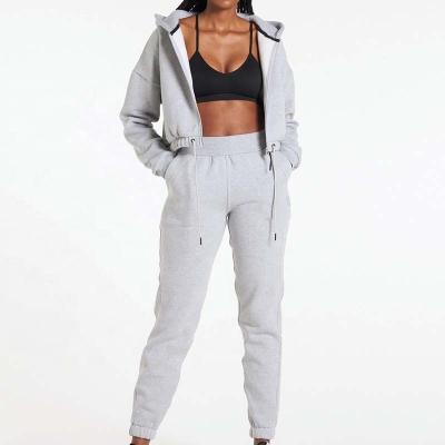 China Women's Hoodies and Sweatshirts Two Piece Sets Logo Jogger Gym Crop Top Zipper Viable Custom Oversized Sweatshirt Hoodie for sale