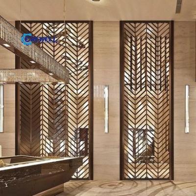 China PVD plating hotel room divider luxury decorative metal powder coating privacy metal room divider screen for sale