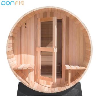 China Dry Steam 4 Person Outdoor Wooden Red Cedar Barrel Sauna Rooms for sale