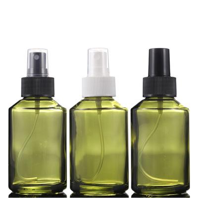 China Personal Care Emulsion Lotion Serum Pump Glass Bottle Empty Green Cosmetic Toner Bottle Lotion Essence Bottle for sale