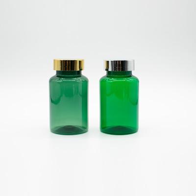 China Dark Green Medicine 180-200Ml Pet Capsule Pill Pharmaceutical Empty Bamboo Shape Container Plastic Bottle With Gold Tectorial Cap for sale