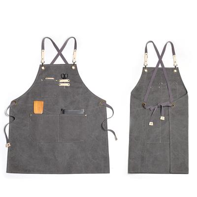 China Wholesale Custom Made Goods Stain Proof Washed Canvas Chef Long Bib Apron With Adjustable Strap for sale