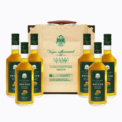 China Cooking Canola Oil High Purity 6 Bottles Extra Edible Canola Oil Frying Oil Virgin Safflower Seed Oil Exquisite Wooden Gift Box for sale