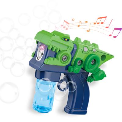 China Bubble Blowing Work Cartoon Disassemble Puzzle Dinosaur Bubble Gun With Bubble Water Outdoor Toy Dinosaur Bubble Machine Summer for sale