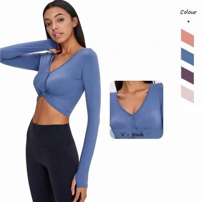 China Breathable Long Sleeve Sports Bra Workout Crop Top Women Yoga Tops Exercise Gym Clothing for sale